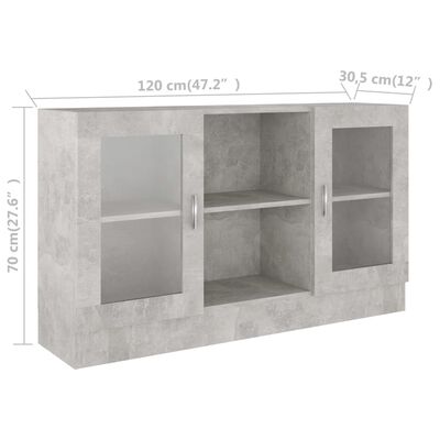 vidaXL Vitrinekast 120x30,5x70 cm bewerkt hout betongrijs