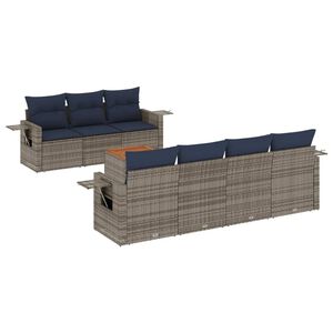 vidaXL 8-delige tuinbankset met kussens, grijs polyrotan