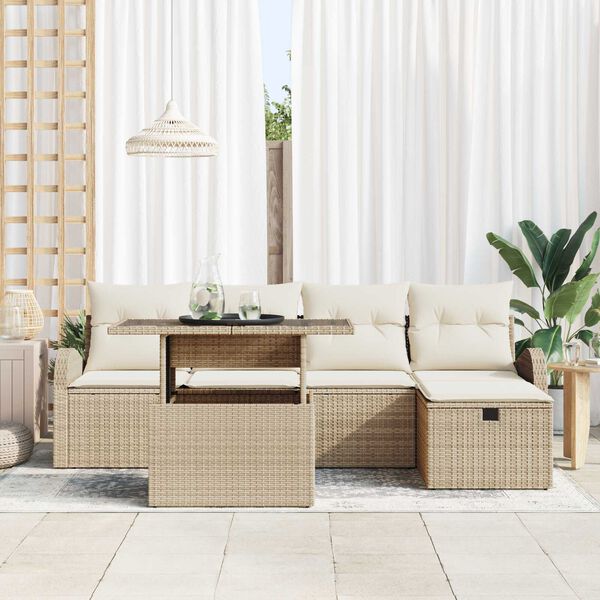 vidaXL Tuin Sofa Set met kussen met opslag 6 pcs Beige Poly riet