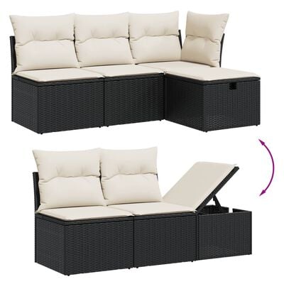 vidaXL 7-delige Loungeset met kussens poly rattan zwart