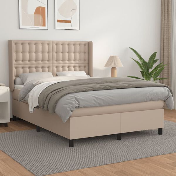vidaXL Boxspring met matras kunstleer cappuccinokleurig 140x190 cm