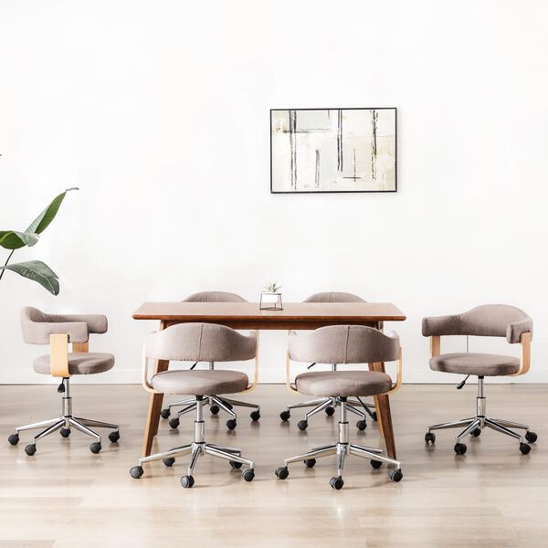 vidaXL Eetkamerstoelen 6 st draaibaar gebogen hout en stof taupe