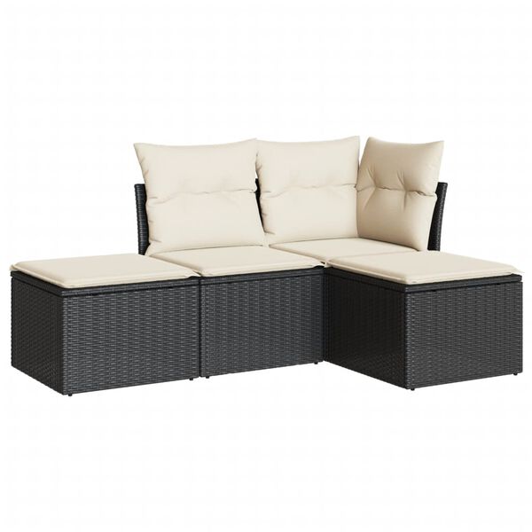 vidaXL 4-delige Loungeset met kussens poly rattan zwart