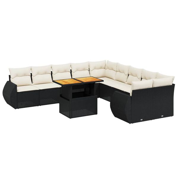 vidaXL 11-delige Loungeset met kussens poly rattan zwart