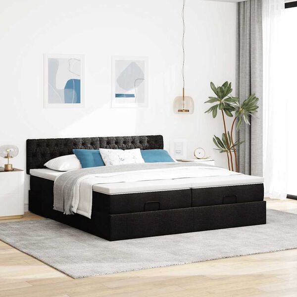 vidaXL Ottoman bed met matrassen 160x200cm stof zwart