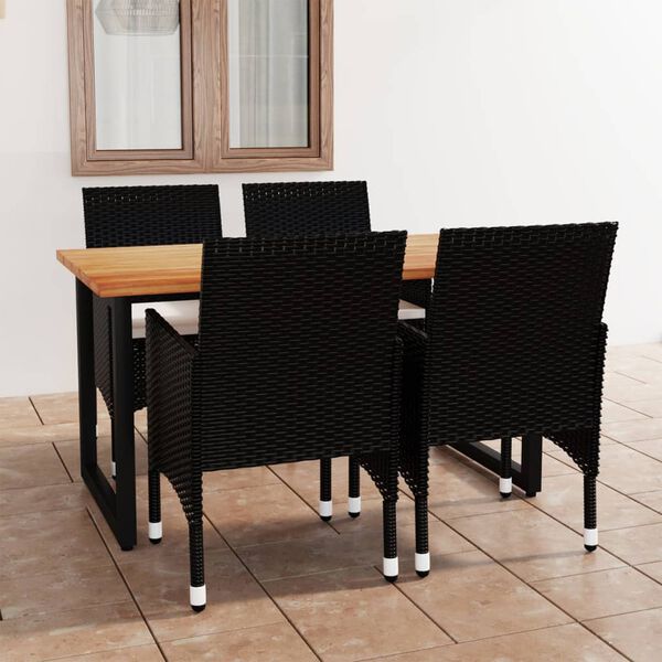 vidaXL 5-delige Tuinset met kussens poly rattan zwart