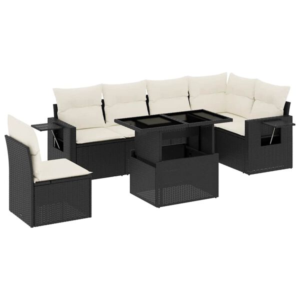 vidaXL 7-delige Loungeset met kussens poly rattan zwart