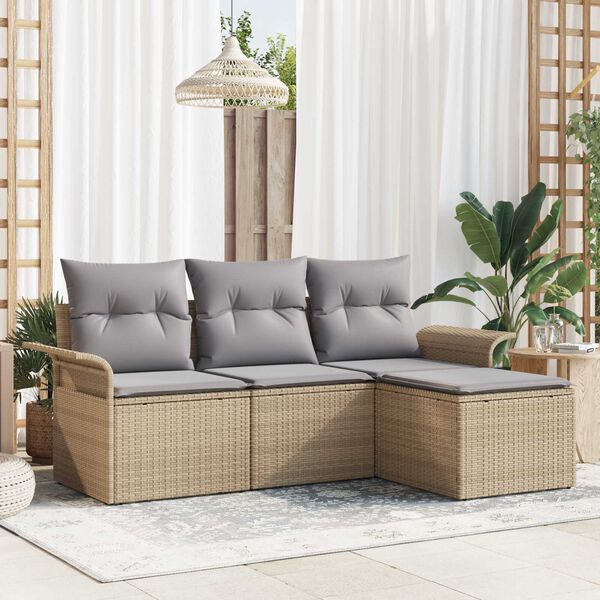 vidaXL Tuin Sofa Set met kussen met opslag 4 pcs Beige Poly riet