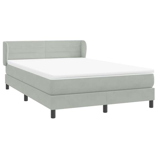 vidaXL Boxspring met matras fluweel lichtgrijs 140x210 cm