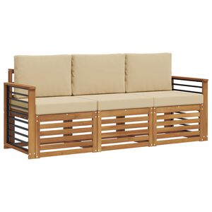 vidaXL Sofa-Sets 3 st Natuurlijk en Beige Massief Acaciahout