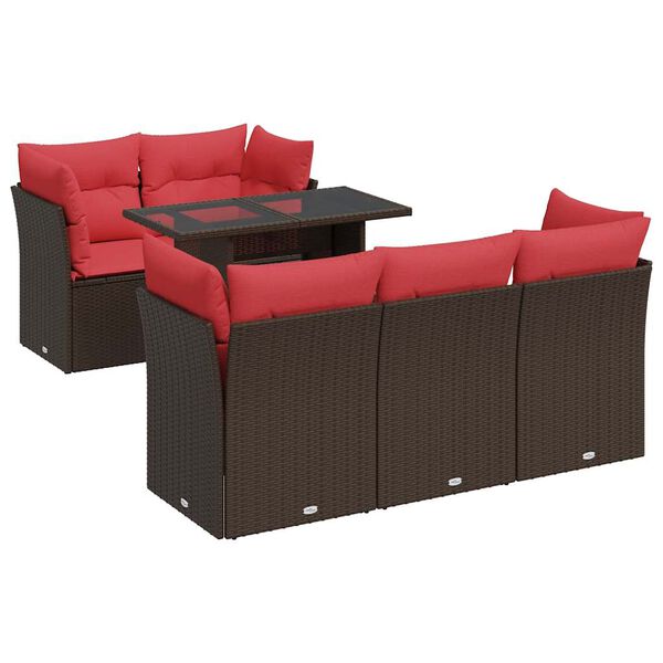 vidaXL 6-delige Loungeset met kussens poly rattan acacia bruin
