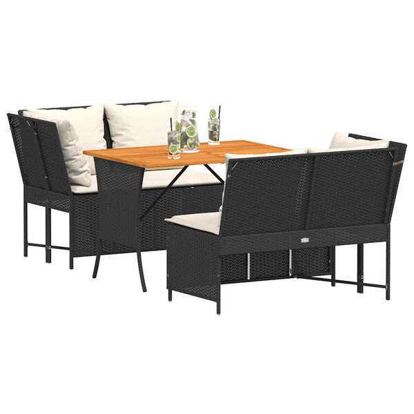 vidaXL 3-delige Loungeset met kussens poly rattan zwart