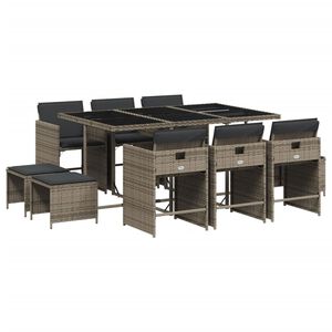 vidaXL 11-delige Tuinset met kussens poly rattan grijs