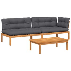 vidaXL 3-delige Loungeset pallet met kussens massief acaciahout