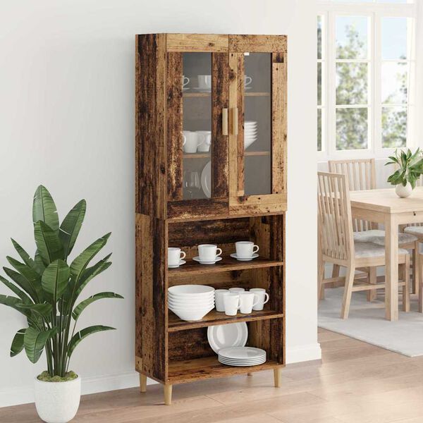 vidaXL Hoge kast Oud Hout 69,5 x 34 x 180 cm Geengineerd Hout en Glas