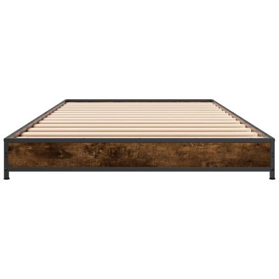 vidaXL Bedframe bewerkt hout en metaal gerookt eikenkleurig 90x190 cm