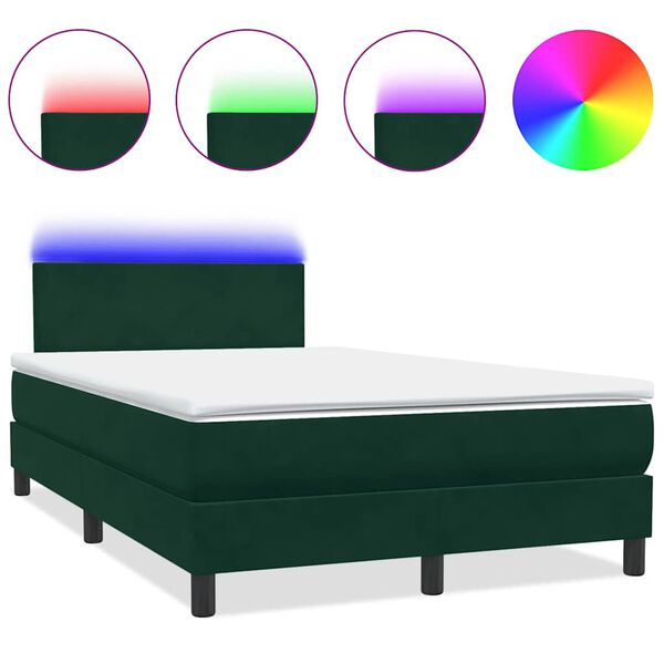 vidaXL Boxspring met matras en LED fluweel donkergroen 120x220 cm