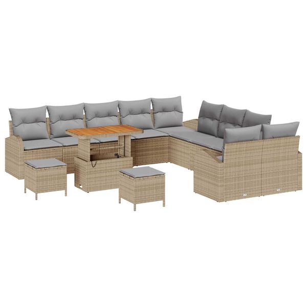 vidaXL Tuin Sofa Set met kussen met opslag 13 pcs Beige en Licht Grijs