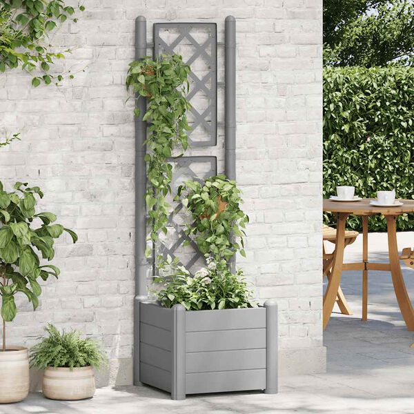 vidaXL Plantenbak met latwerk 43x43x142 cm PP steengrijs