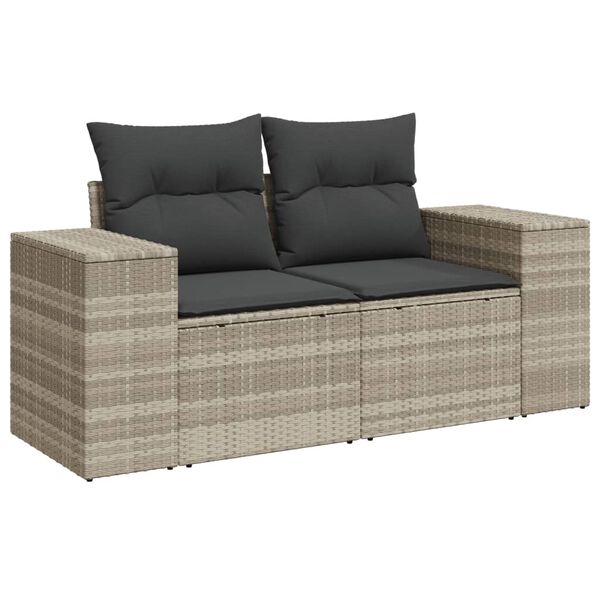 vidaXL 5-delige Loungeset met kussens poly rattan lichtgrijs