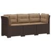 vidaXL 3-zits tuinbank met kussens in rattanlook PP Bruin
