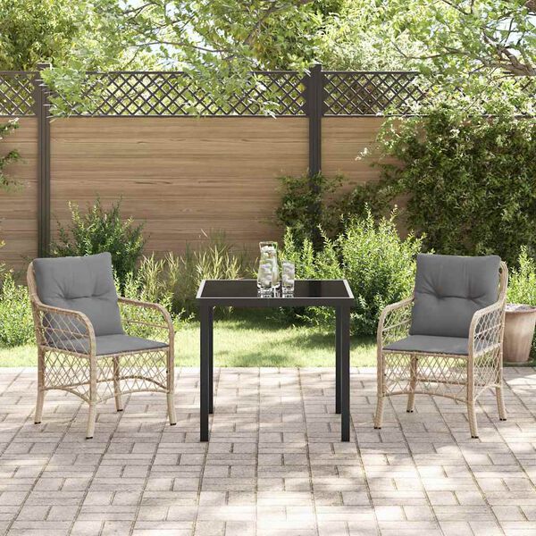 vidaXL Tuin eettafelset met kussen 3 pcs Beige poly rattan