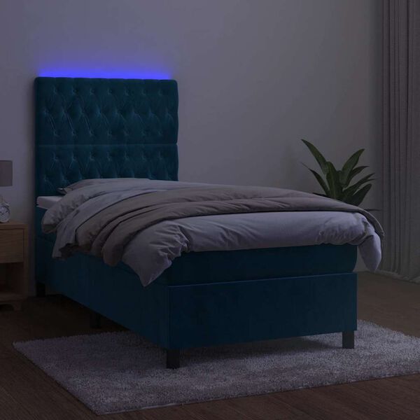 vidaXL Boxspring met matras en LED fluweel donkerblauw 90x190 cm