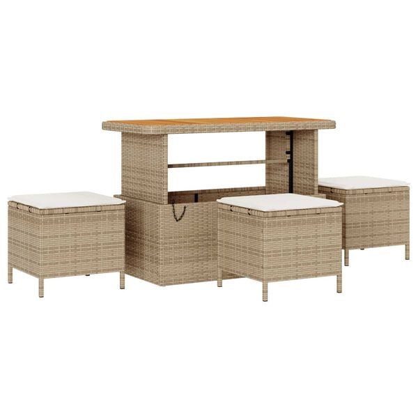 vidaXL Tuin eettafelset Beige poly rattan