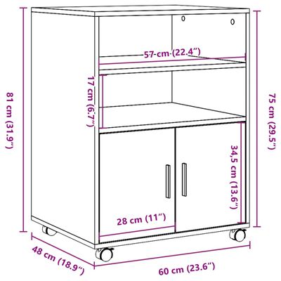 vidaXL Rolkast 60x48x81 cm bewerkt hout grijs sonoma eikenkleurig