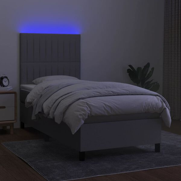 vidaXL Boxspring met matras en LED stof lichtgrijs 90x200 cm