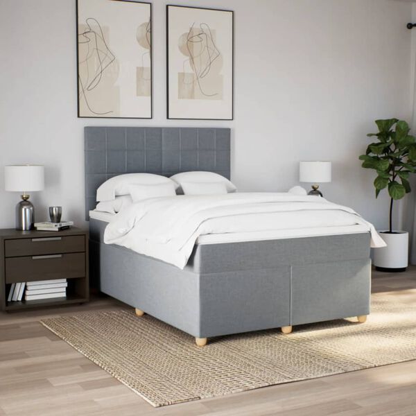 vidaXL Boxspring met matras stof lichtgrijs 140x190 cm