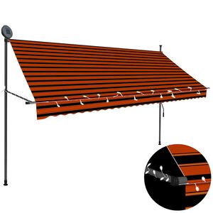 vidaXL Luifel handmatig uitschuifbaar met LED 300 cm oranje en bruin