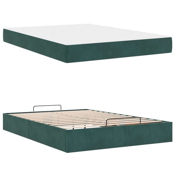 vidaXL Bedframe met matras met matras 2 pcs Groen Fluweel