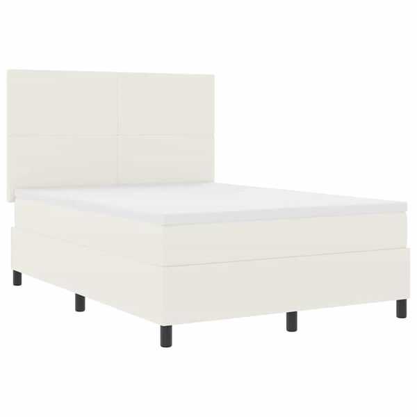 vidaXL Boxspring bed Cr&egrave;me en Wit 203 x 160 x 128 cm Katoenen stof