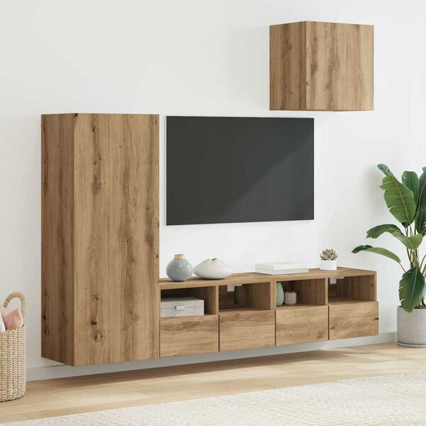 vidaXL TV Wandmeubels 4 pcs Artisan Eiken Bewerkt hout
