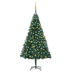 vidaXL Kunstkerstboom met verlichting en kerstballen 240 cm groen