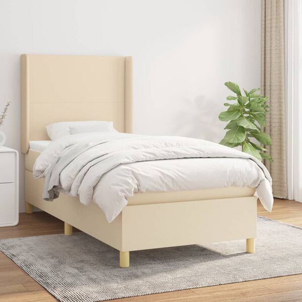 vidaXL Boxspring met matras stof cr&egrave;mekleurig 80x200 cm