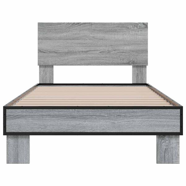 vidaXL Bedframe bewerkt hout en metaal grijs sonoma eiken 100x200 cm