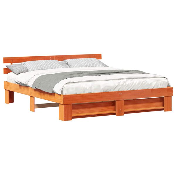 vidaXL Bedframe met hoofdeinde Bruin 200 x 200 cm Massief grenenhout