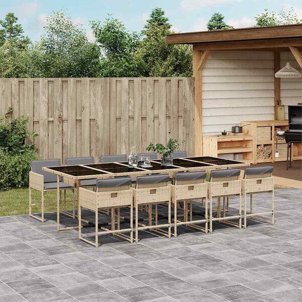 vidaXL 11-delige Tuinset met kussens poly rattan gemengd beige