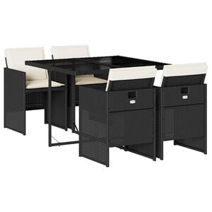 vidaXL 5-delige Tuinset met kussens poly rattan zwart