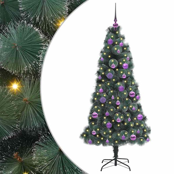 vidaXL Kunstmatig Voorverlicht Kerstboom met Ballenset Groen 150 cm