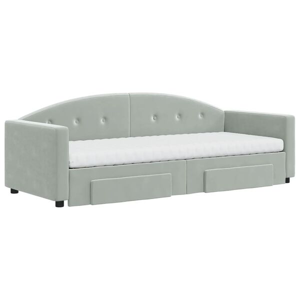 vidaXL Slaapbank onderschuifbed en lades 80x200 cm fluweel lichtgrijs