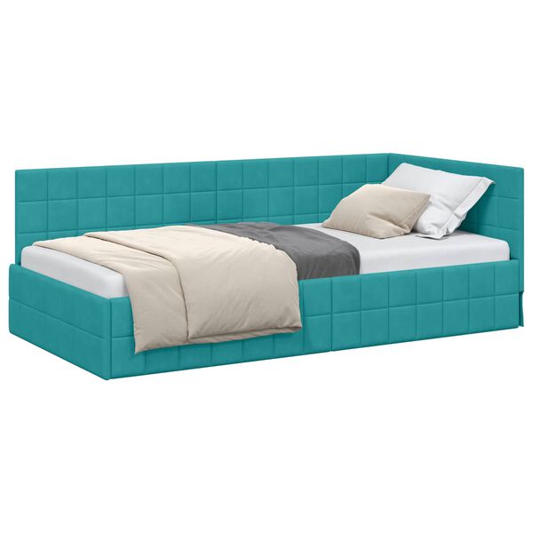 vidaXL Hoekbedframe met hoofdeinde Turquoise 100 cm x 200 cm Fluweel