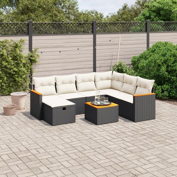 vidaXL 8-delige Loungeset met kussens poly rattan zwart