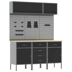 vidaXL Werkkast set 8 st Zwart Poedergecoat staal en gefabriceerd hout