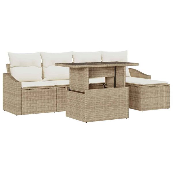 vidaXL Tuin Sofa Set met kussen 6 pcs beige en cr&egrave;mekleurig