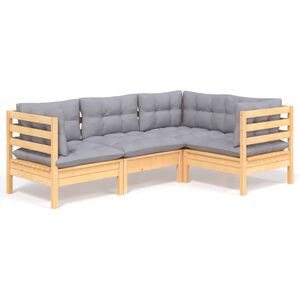 vidaXL 4-delige Loungeset met grijze kussens grenenhout