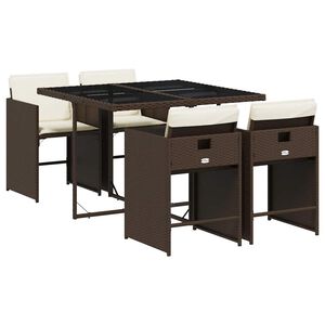 vidaXL 5-delige Tuinset met kussens poly rattan bruin