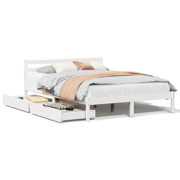 vidaXL Bedframe zonder matras massief grenenhout wit 140x190 cm